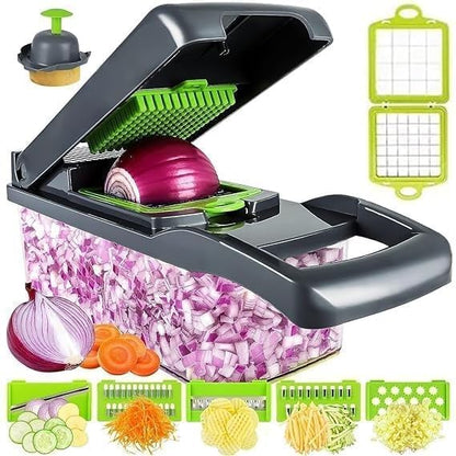 WAREKITTH 14 in 1 Vegetable Chopper with 1.6L Container | Multipurpose Vegetable Cutter, Onion Chopper, Mandoline Slicer, Dicer, Grater & Julienne Cutter | Kitchen Food Chopper for Potato & Salad Making