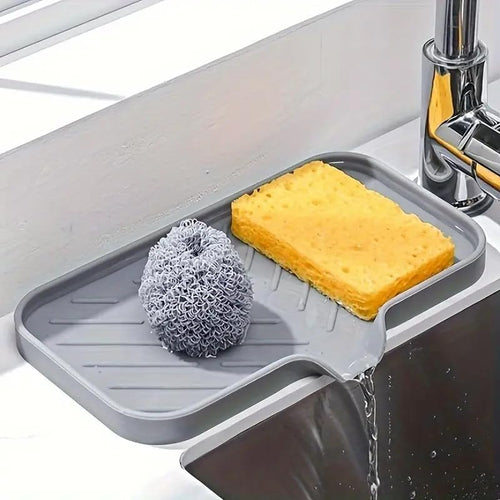 WAREKITTH Silicone Kitchen Soap Tray | Kitchen Sink Tray | Sponge Tray Dish | Sponge Holder | Sink Organizer for Dish, Soap, Bottle, Soap Dispenser, Scrubber, Brushes with Built in Drain Lip