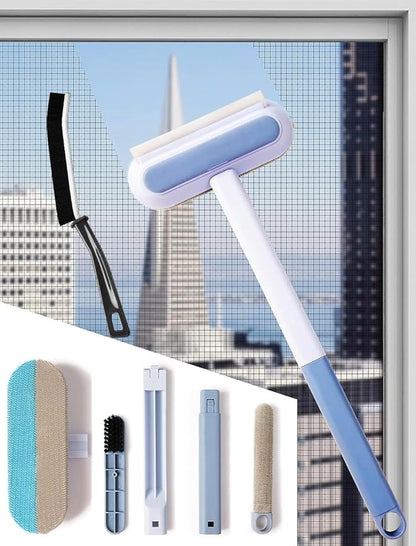 WAREKITTH Multifunctional Screen Brush 4 in 1 with Extended Handle for Window and Mesh Cleaning, Double Sided Mosquito Net Cleaner Grey