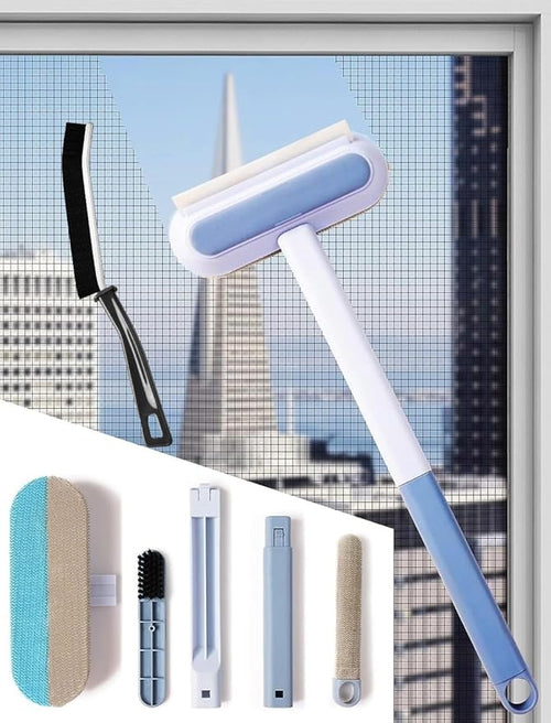 WAREKITTH Multifunctional Screen Brush 4 in 1 with Extended Handle for Window and Mesh Cleaning, Double Sided Mosquito Net Cleaner Grey