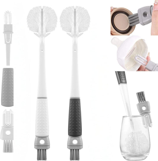 WAREKITTH 5 in 1 Bottle Cleaning Brush Set with Long Handle for Water Bottle, Baby Bottle, Flask & Glass Cleaning | Multifunctional Bottle Cap Cleaner Brush Set (Large, 1, Count)