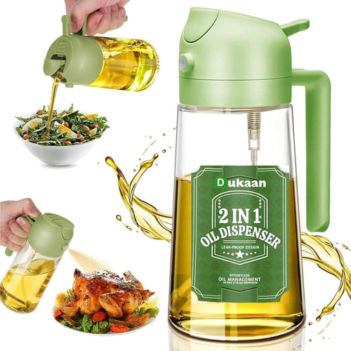 WAREKITTH Oil Spray Bottle for Cooking, Premium Glass 2 in 1 Oil Dispenser for Kitchen, Food Grade Oil Sprayer Containers with Nozzle, Oil Bottle for Air Fryer, Roasting and Frying 500 ML (Multicolour) | for Cooking