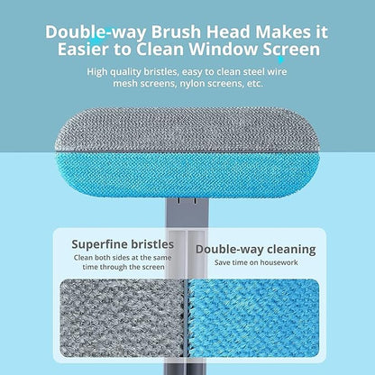 WAREKITTH Multifunctional Screen Brush 4 in 1 with Extended Handle for Window and Mesh Cleaning, Double Sided Mosquito Net Cleaner Grey