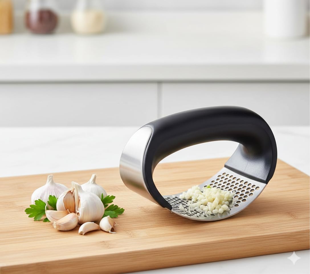 WAREKITTH Stainless Steel Garlic Press | Garlic Crusher Rocker | Easy Garlic Mincer | Heavy Duty Garlic Presser Tool