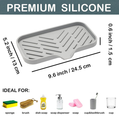 WAREKITTH Silicone Kitchen Soap Tray | Kitchen Sink Tray | Sponge Tray Dish | Sponge Holder | Sink Organizer for Dish, Soap, Bottle, Soap Dispenser, Scrubber, Brushes with Built in Drain Lip