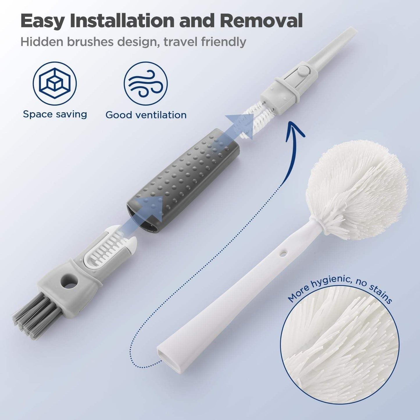 WAREKITTH 5 in 1 Bottle Cleaning Brush Set with Long Handle for Water Bottle, Baby Bottle, Flask & Glass Cleaning | Multifunctional Bottle Cap Cleaner Brush Set (Large, 1, Count)