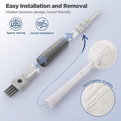 WAREKITTH 5 in 1 Bottle Cleaning Brush Set with Long Handle for Water Bottle, Baby Bottle, Flask & Glass Cleaning | Multifunctional Bottle Cap Cleaner Brush Set (Large, 1, Count)