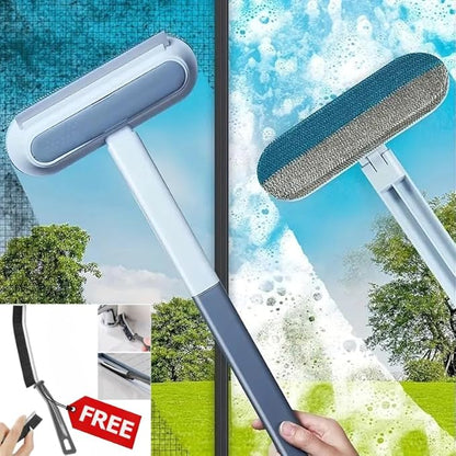 WAREKITTH Multifunctional Screen Brush 4 in 1 with Extended Handle for Window and Mesh Cleaning, Double Sided Mosquito Net Cleaner Grey