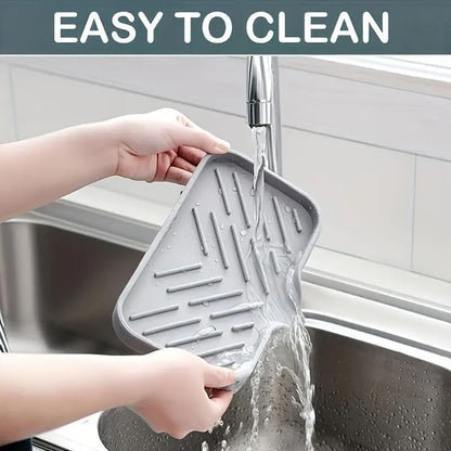WAREKITTH Silicone Kitchen Soap Tray | Kitchen Sink Tray | Sponge Tray Dish | Sponge Holder | Sink Organizer for Dish, Soap, Bottle, Soap Dispenser, Scrubber, Brushes with Built in Drain Lip