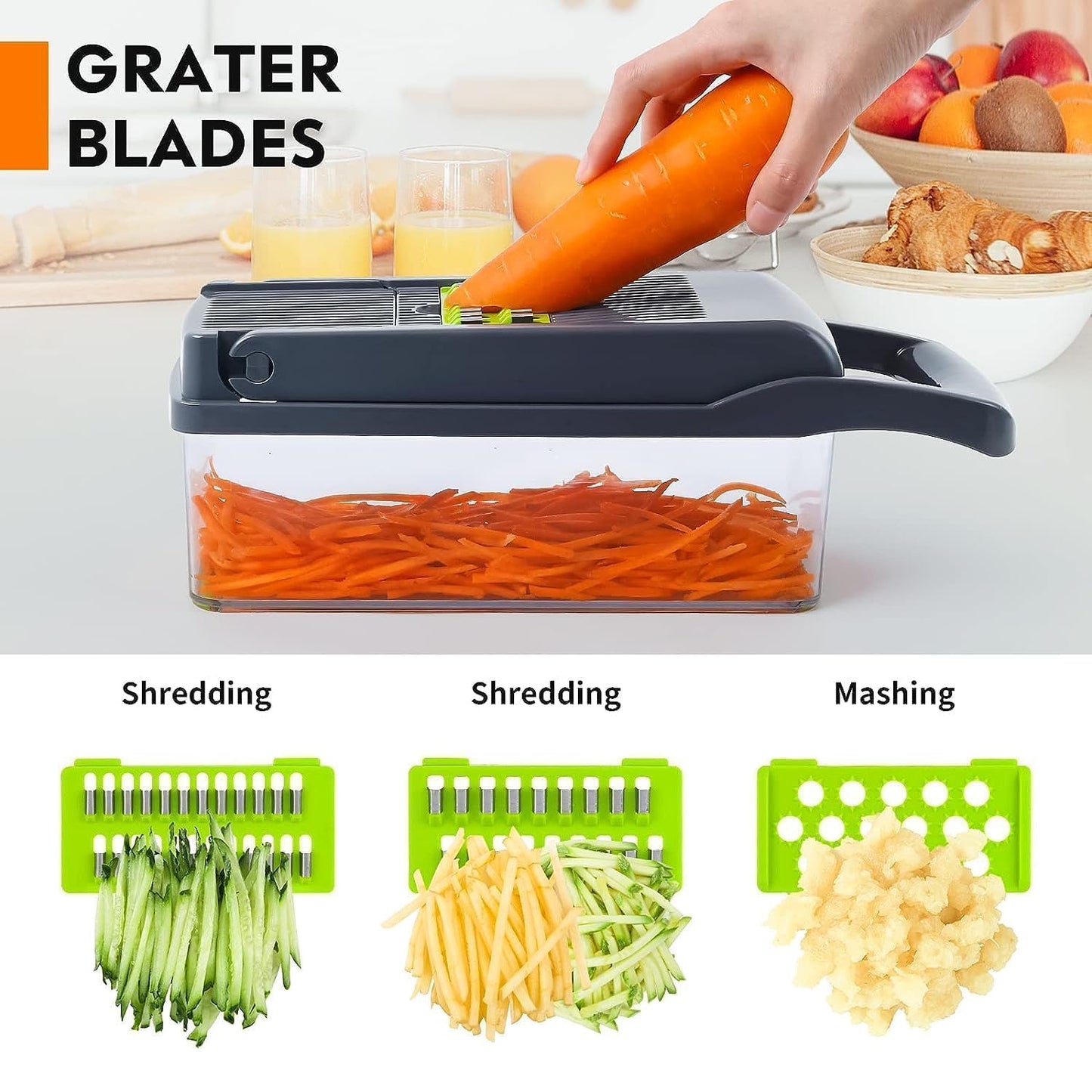 WAREKITTH 14 in 1 Vegetable Chopper with 1.6L Container | Multipurpose Vegetable Cutter, Onion Chopper, Mandoline Slicer, Dicer, Grater & Julienne Cutter | Kitchen Food Chopper for Potato & Salad Making