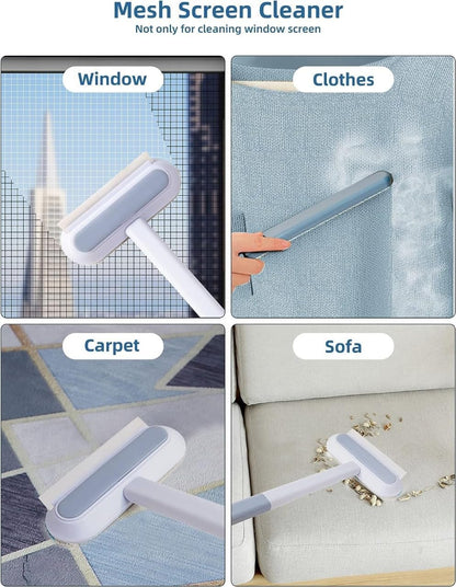WAREKITTH Multifunctional Screen Brush 4 in 1 with Extended Handle for Window and Mesh Cleaning, Double Sided Mosquito Net Cleaner Grey