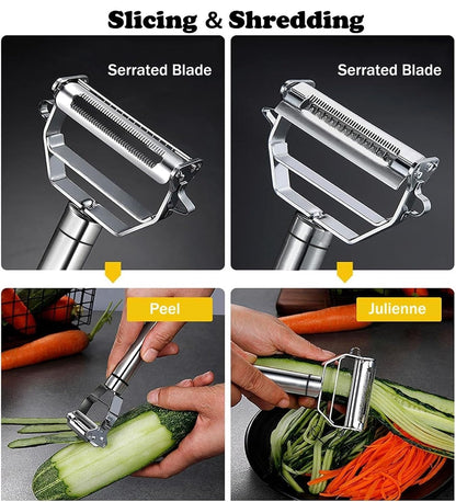 WAREKITTH 2-in-1 Peeler for Vegetables and Fruits | Stainless Steel Julienne Peeler for Salad | Multi-Use Slicer & Cutter for Kitchen | Chopper Tool for Carrots, Cucumbers