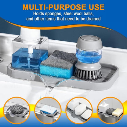 WAREKITTH Silicone Kitchen Soap Tray | Kitchen Sink Tray | Sponge Tray Dish | Sponge Holder | Sink Organizer for Dish, Soap, Bottle, Soap Dispenser, Scrubber, Brushes with Built in Drain Lip