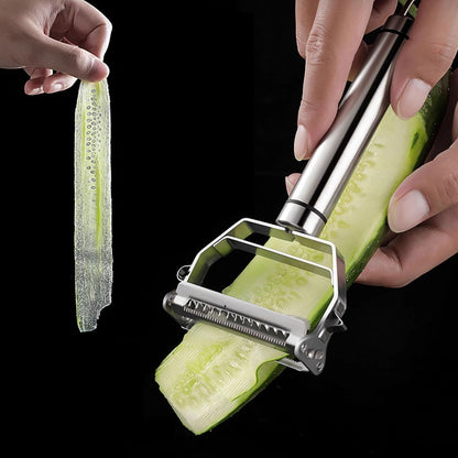 WAREKITTH 2-in-1 Peeler for Vegetables and Fruits | Stainless Steel Julienne Peeler for Salad | Multi-Use Slicer & Cutter for Kitchen | Chopper Tool for Carrots, Cucumbers