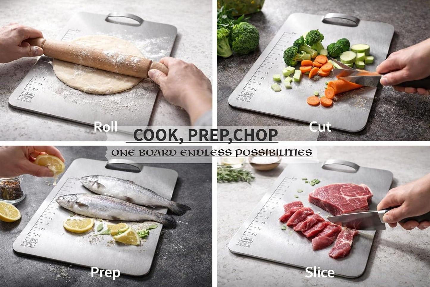 Premium 304 Stainless Steel Chopping Board for Kitchen with Built-in Handle & Curved Head – Heavy WAREKITTH Duty Non-Slip Chopping Board for Meat, Fruits & Vegetables | Hygienic, Durable & Knife-Safe