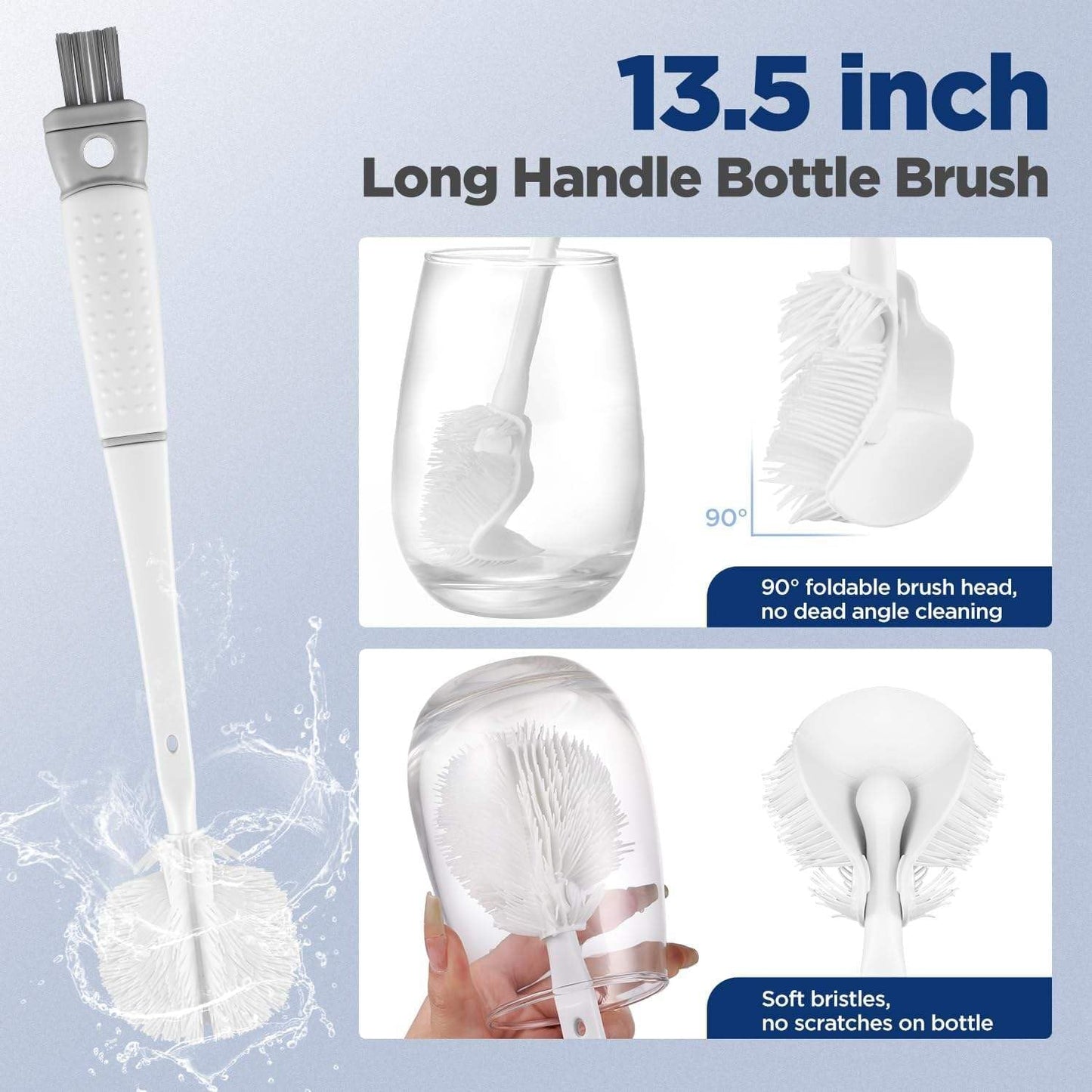WAREKITTH 5 in 1 Bottle Cleaning Brush Set with Long Handle for Water Bottle, Baby Bottle, Flask & Glass Cleaning | Multifunctional Bottle Cap Cleaner Brush Set (Large, 1, Count)