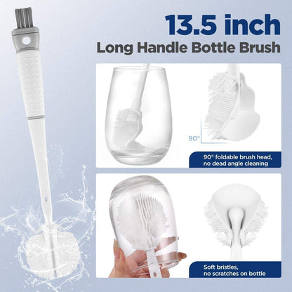 WAREKITTH 5 in 1 Bottle Cleaning Brush Set with Long Handle for Water Bottle, Baby Bottle, Flask & Glass Cleaning | Multifunctional Bottle Cap Cleaner Brush Set (Large, 1, Count)