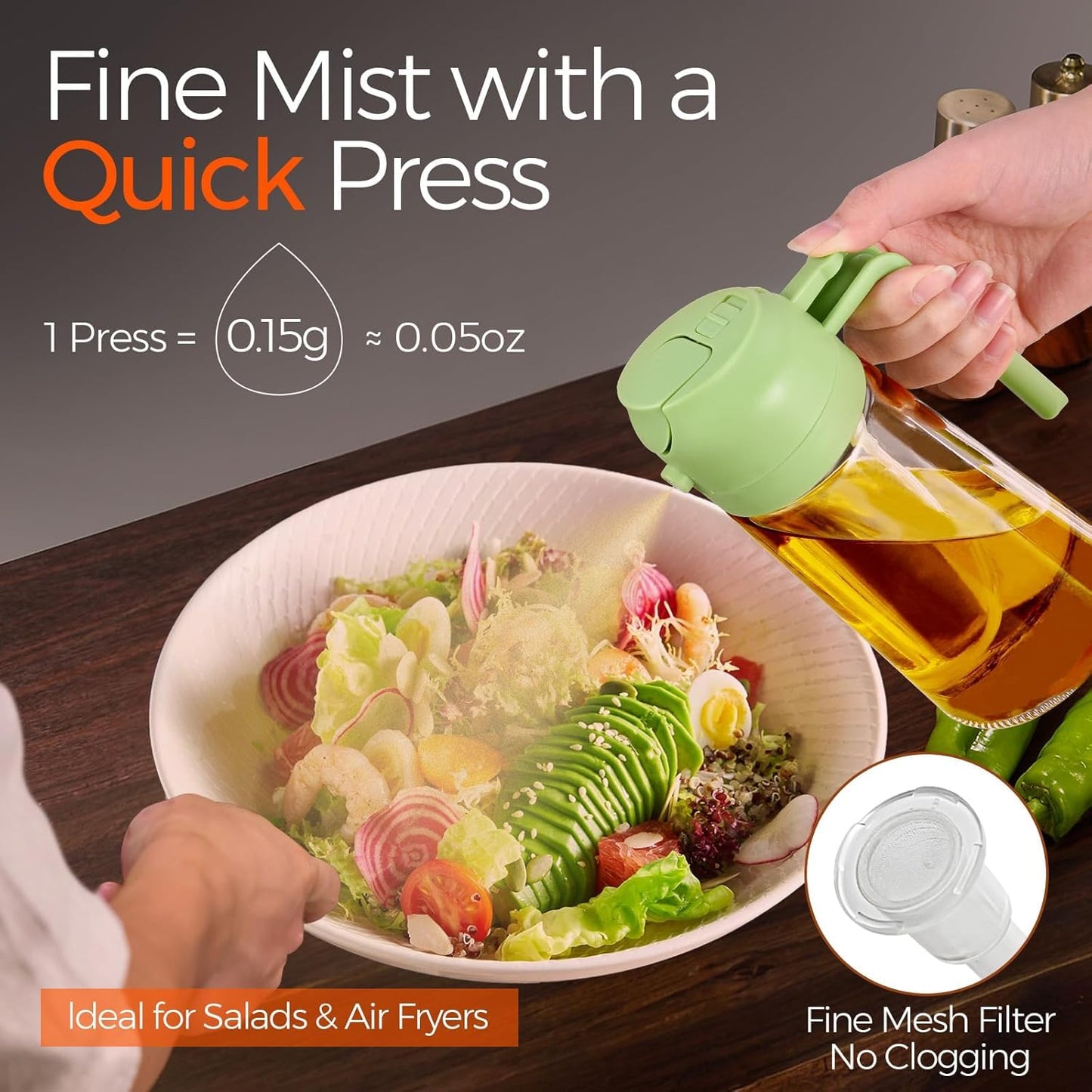 WAREKITTH Oil Spray Bottle for Cooking, Premium Glass 2 in 1 Oil Dispenser for Kitchen, Food Grade Oil Sprayer Containers with Nozzle, Oil Bottle for Air Fryer, Roasting and Frying 500 ML (Multicolour) | for Cooking