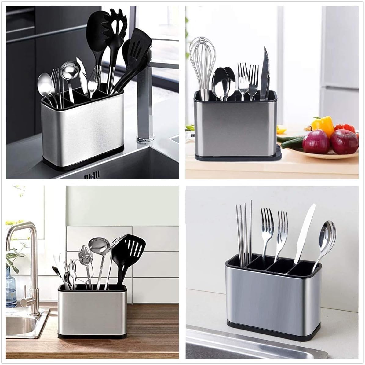 WAREKITTH Large Stainless Steel Spoon Stand for Kitchen Steel Cutlery Stand Spoon Organizer for Kitchen