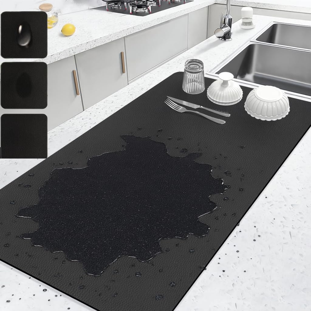 WAREKITTH Large Dish Drying Mat for Kitchen 40x60 cm – Super Water Absorbent Quick Dry Mat with Anti-Slip Rubber Backing | Non-Slip Countertop Drying Pad for Utensils, Dishes, Coffee Station & Multi-Purpose Use