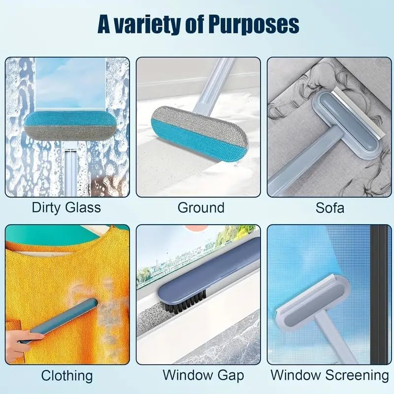 WAREKITTH Multifunctional Screen Brush 4 in 1 with Extended Handle for Window and Mesh Cleaning, Double Sided Mosquito Net Cleaner Grey