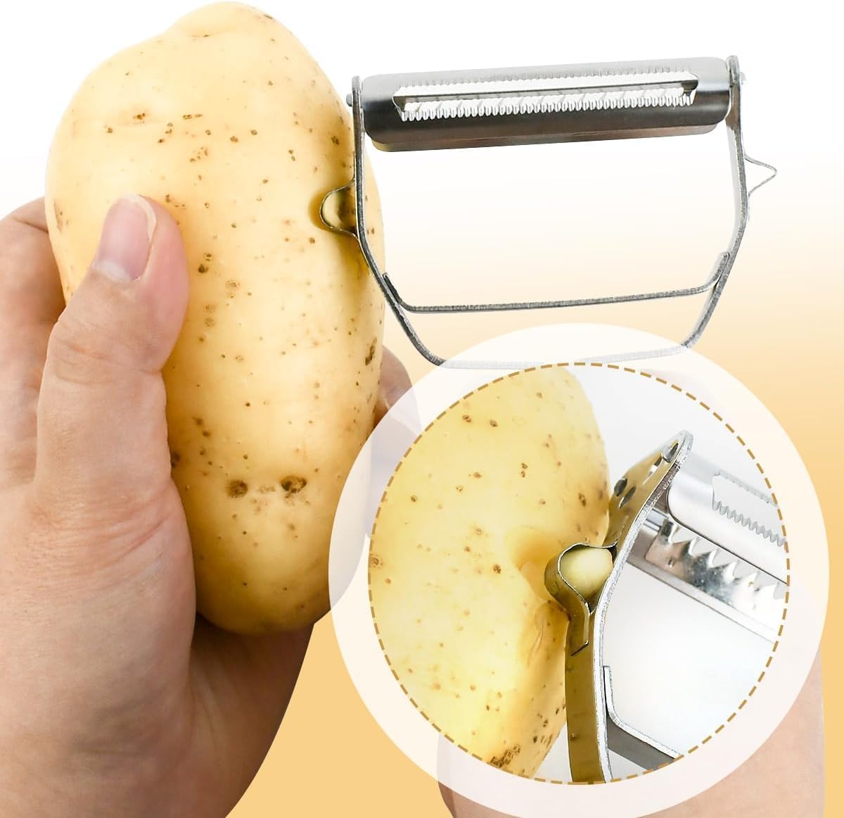 WAREKITTH 2-in-1 Peeler for Vegetables and Fruits | Stainless Steel Julienne Peeler for Salad | Multi-Use Slicer & Cutter for Kitchen | Chopper Tool for Carrots, Cucumbers
