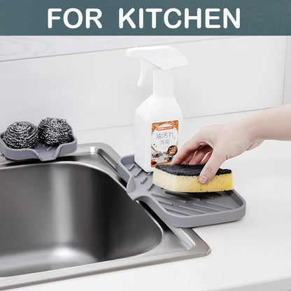 WAREKITTH Silicone Kitchen Soap Tray | Kitchen Sink Tray | Sponge Tray Dish | Sponge Holder | Sink Organizer for Dish, Soap, Bottle, Soap Dispenser, Scrubber, Brushes with Built in Drain Lip