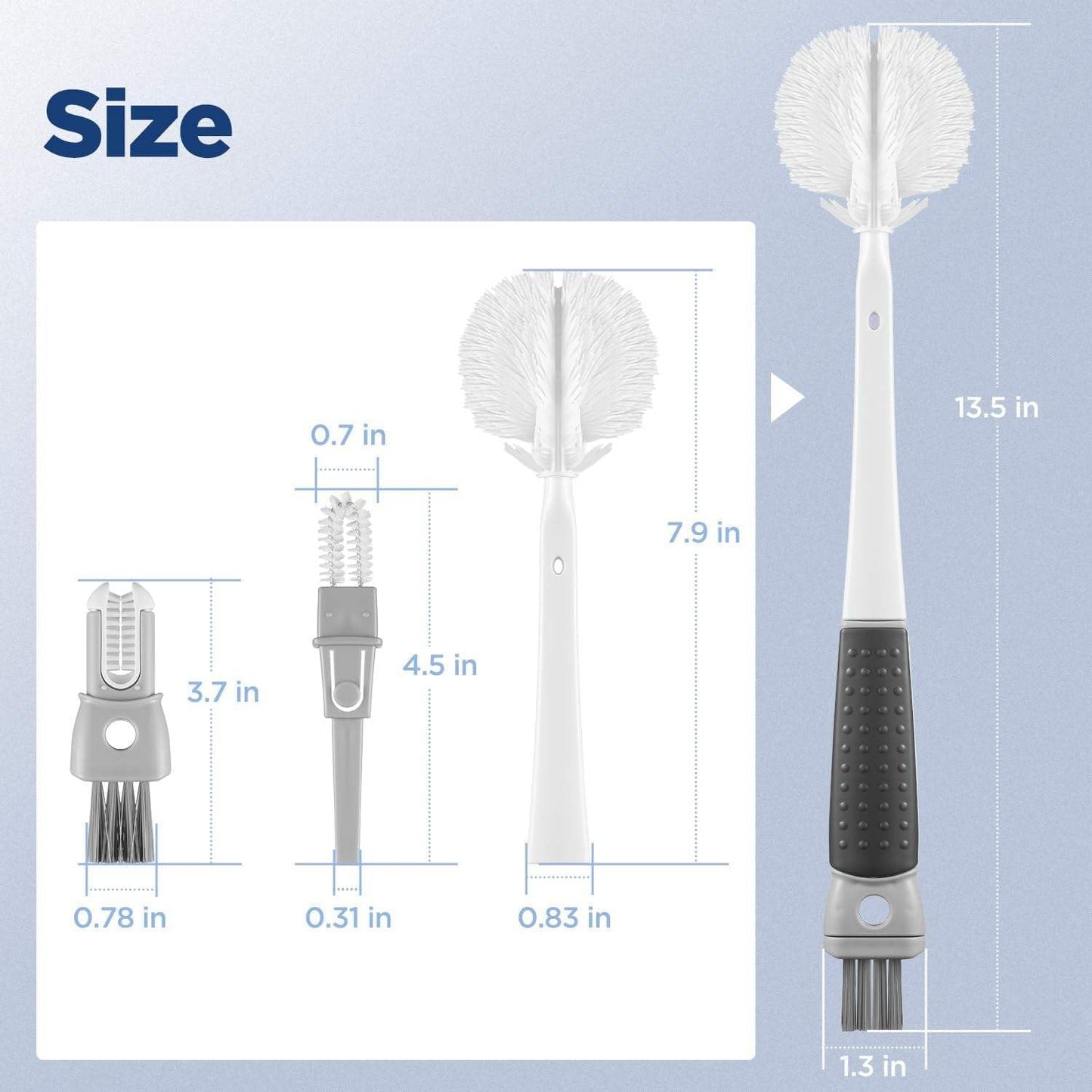 WAREKITTH 5 in 1 Bottle Cleaning Brush Set with Long Handle for Water Bottle, Baby Bottle, Flask & Glass Cleaning | Multifunctional Bottle Cap Cleaner Brush Set (Large, 1, Count)