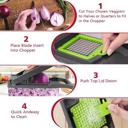 WAREKITTH 14 in 1 Vegetable Chopper with 1.6L Container | Multipurpose Vegetable Cutter, Onion Chopper, Mandoline Slicer, Dicer, Grater & Julienne Cutter | Kitchen Food Chopper for Potato & Salad Making