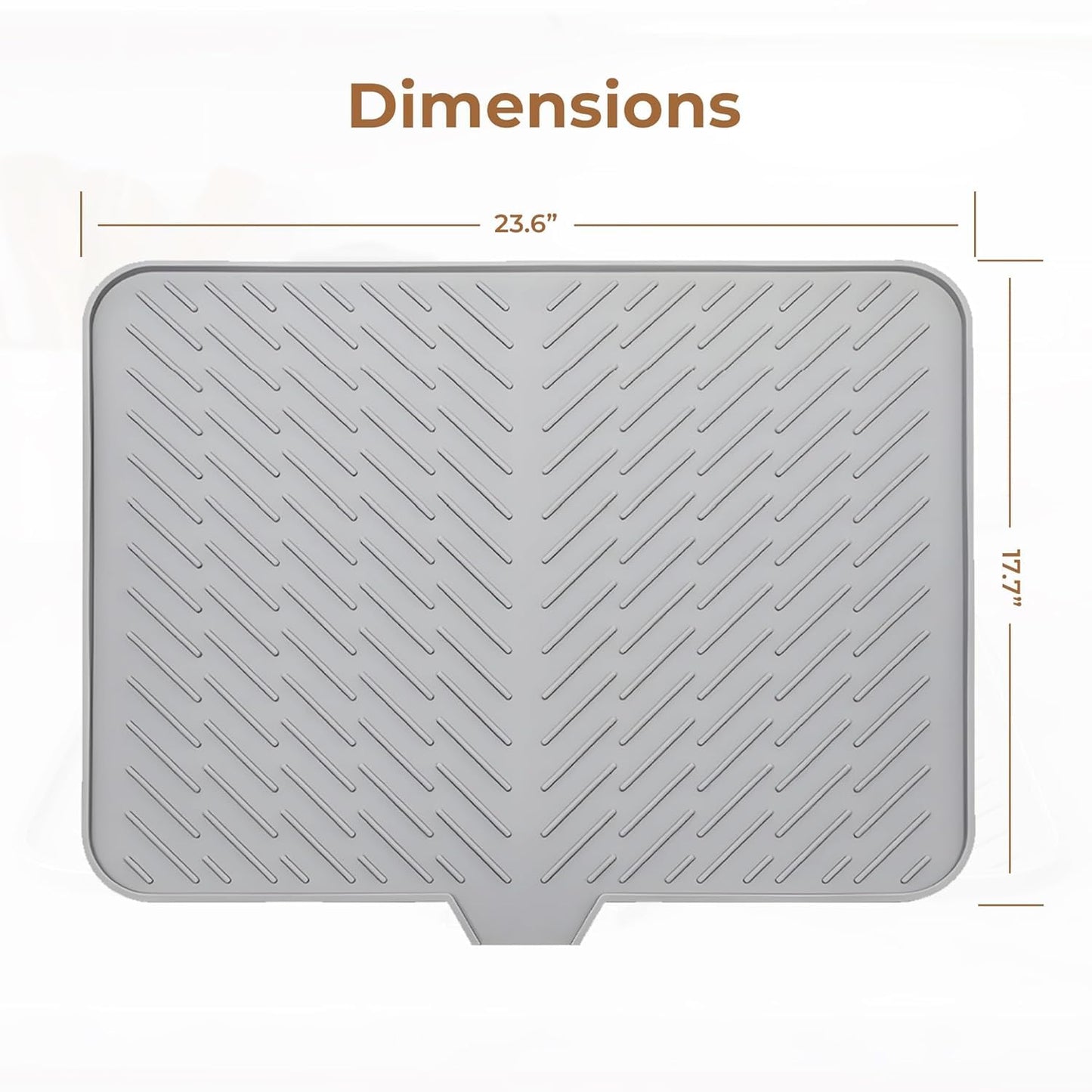 WAREKITTH Large Silicone Dish Drying Mat for Kitchen - Built-in Drain Lip | Hygienic Drying Pad - Sturdy Compact Easy to Clean Tray Protects Surfaces Prevents Water Build Up 23.6 x 17.7 Inches
