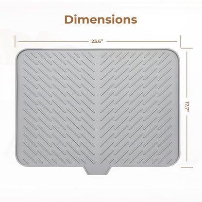 WAREKITTH Large Silicone Dish Drying Mat for Kitchen - Built-in Drain Lip | Hygienic Drying Pad - Sturdy Compact Easy to Clean Tray Protects Surfaces Prevents Water Build Up 23.6 x 17.7 Inches