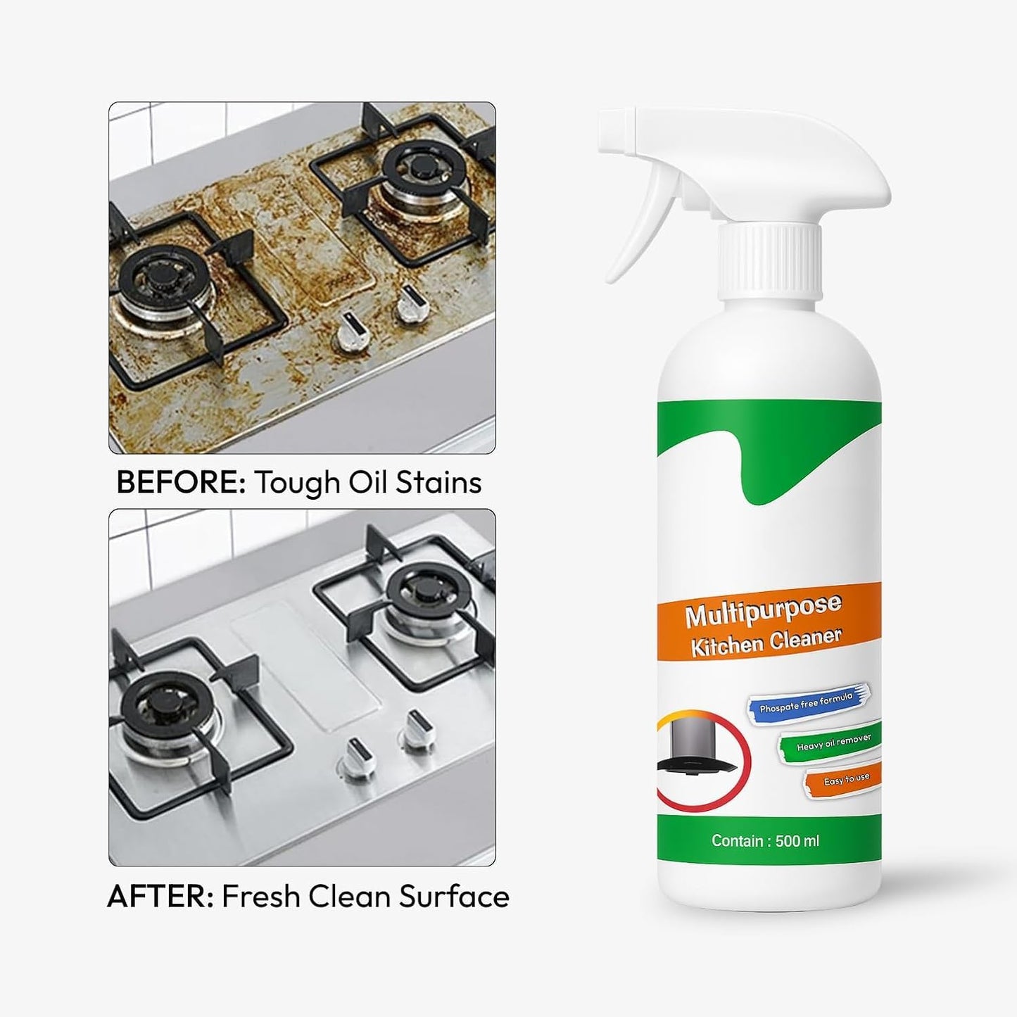 WAREKITTH 500Ml Kitchen Cleaner Spray Oil & Grease Stain