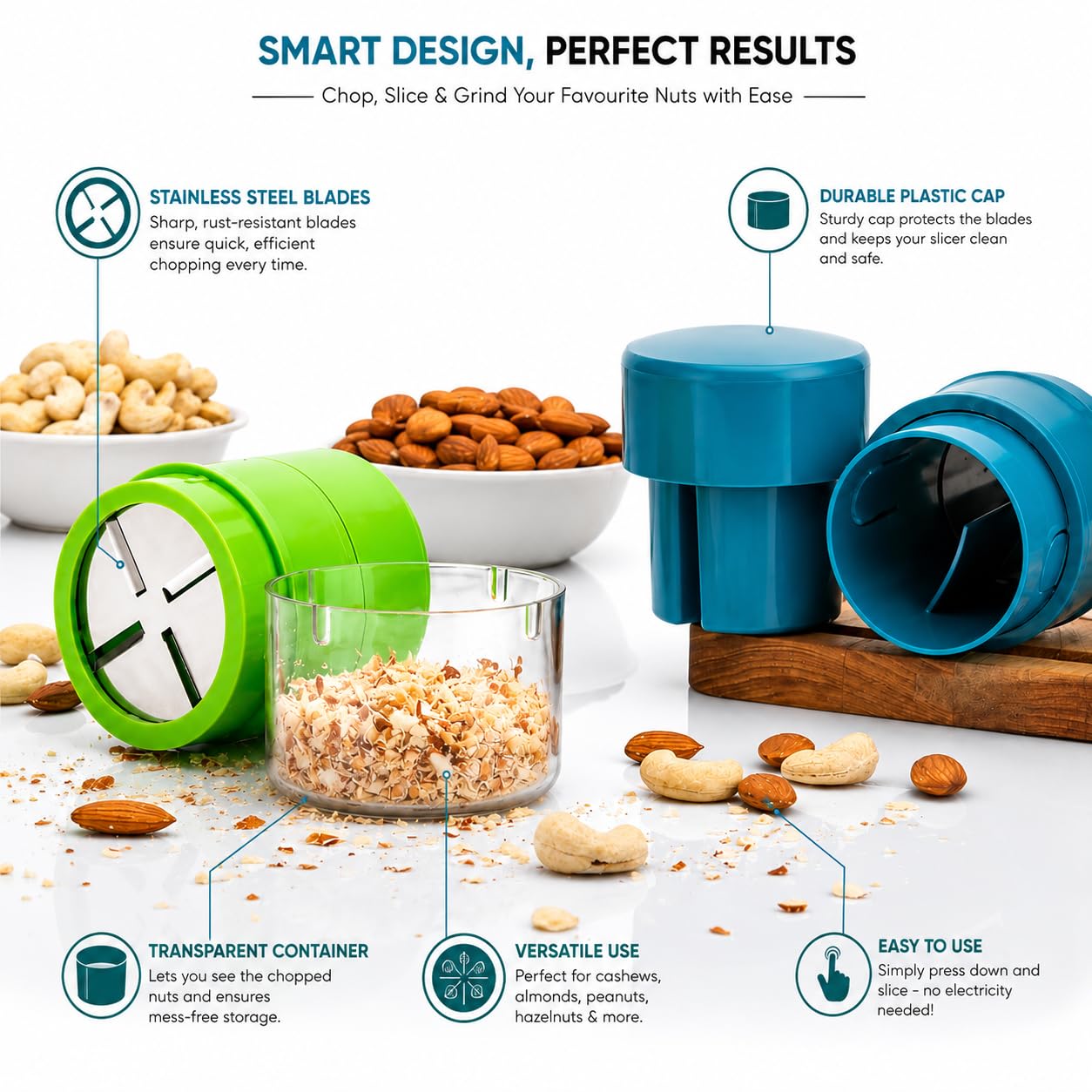 WAREKITTH Pro Dry Fruit and Nut Cutter Slicer, fine Cup Slicer Kitchen Gadget for Dry Fruit Chopper, Badam kaaju Walnut Pista Cutter Chopper Machine Hand Nuts Chopper for Kitchen Items for Gift Home Gadgets