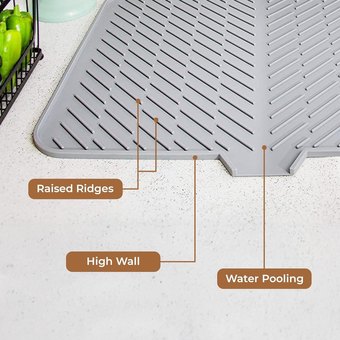 WAREKITTH Large Silicone Dish Drying Mat for Kitchen - Built-in Drain Lip | Hygienic Drying Pad - Sturdy Compact Easy to Clean Tray Protects Surfaces Prevents Water Build Up 23.6 x 17.7 Inches