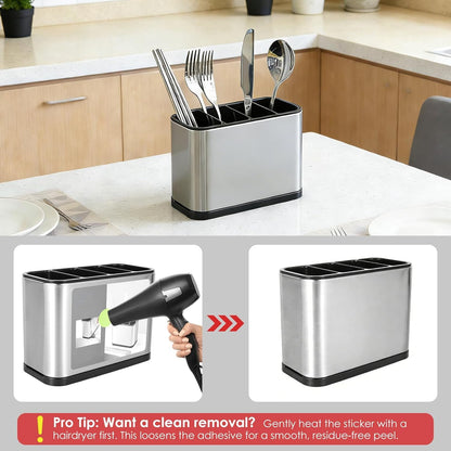 WAREKITTH Large Stainless Steel Spoon Stand for Kitchen Steel Cutlery Stand Spoon Organizer for Kitchen