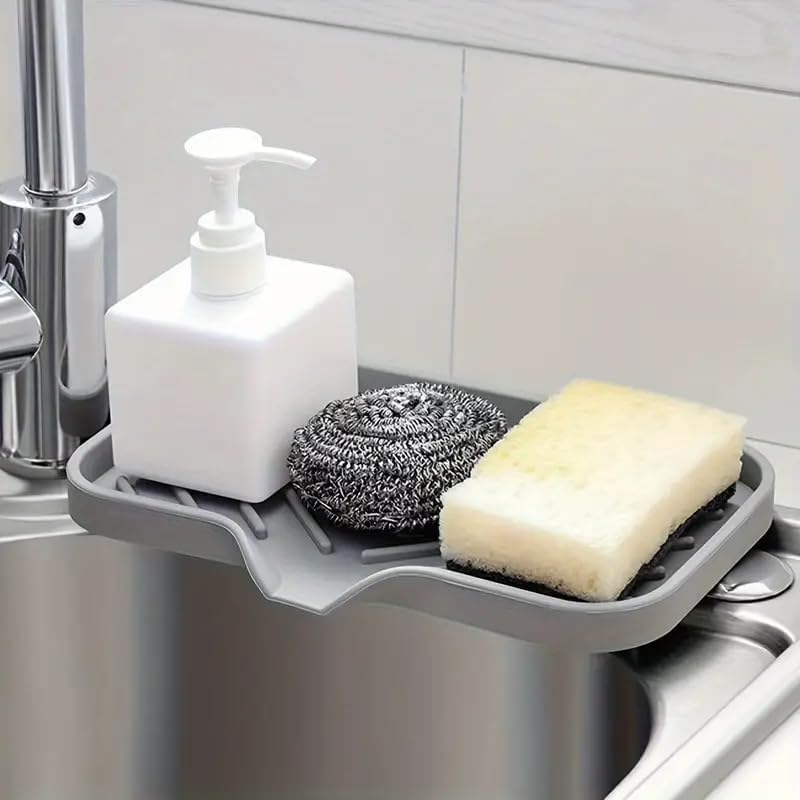 WAREKITTH Silicone Kitchen Soap Tray | Kitchen Sink Tray | Sponge Tray Dish | Sponge Holder | Sink Organizer for Dish, Soap, Bottle, Soap Dispenser, Scrubber, Brushes with Built in Drain Lip