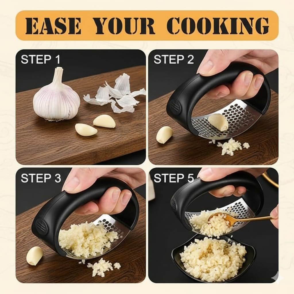 WAREKITTH Stainless Steel Garlic Press | Garlic Crusher Rocker | Easy Garlic Mincer | Heavy Duty Garlic Presser Tool