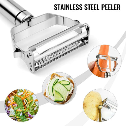 WAREKITTH 2-in-1 Peeler for Vegetables and Fruits | Stainless Steel Julienne Peeler for Salad | Multi-Use Slicer & Cutter for Kitchen | Chopper Tool for Carrots, Cucumbers