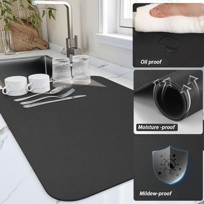 WAREKITTH Large Dish Drying Mat for Kitchen 40x60 cm – Super Water Absorbent Quick Dry Mat with Anti-Slip Rubber Backing | Non-Slip Countertop Drying Pad for Utensils, Dishes, Coffee Station & Multi-Purpose Use