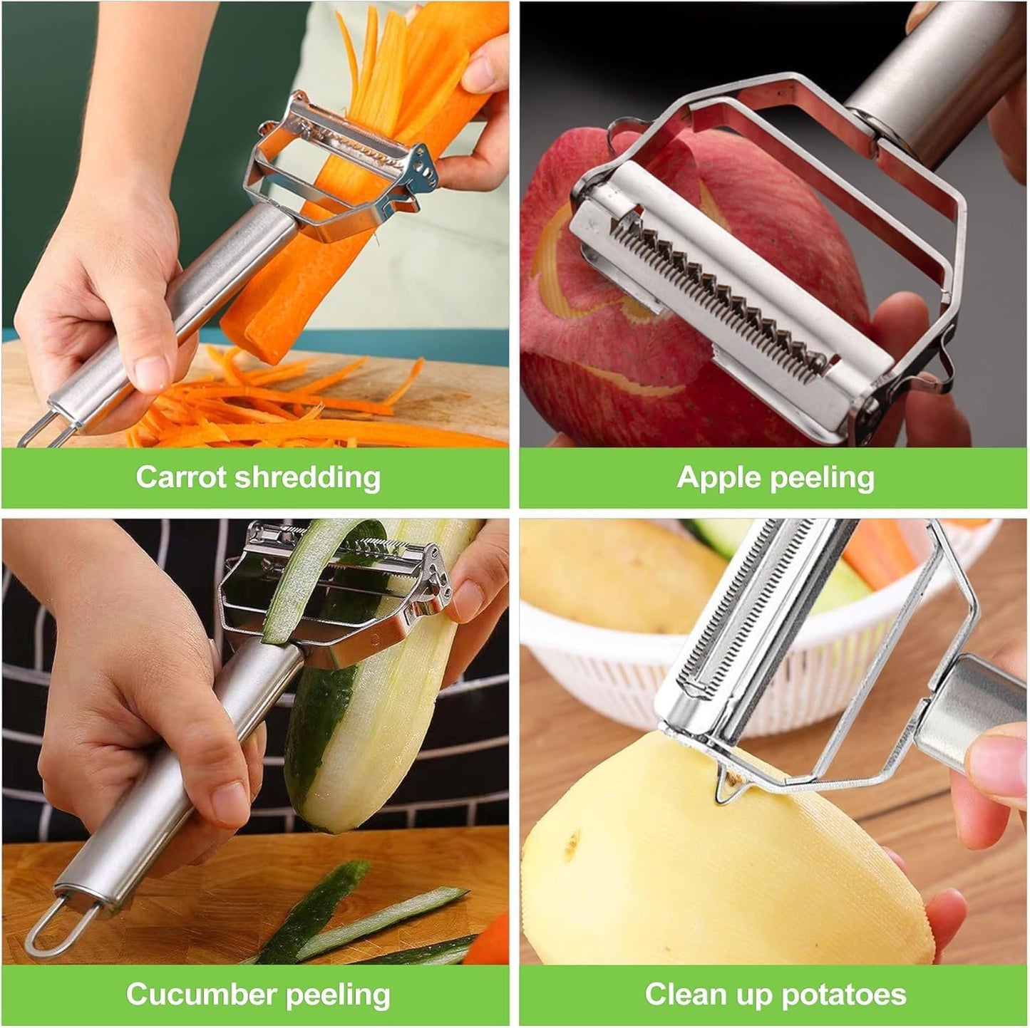 WAREKITTH 2-in-1 Peeler for Vegetables and Fruits | Stainless Steel Julienne Peeler for Salad | Multi-Use Slicer & Cutter for Kitchen | Chopper Tool for Carrots, Cucumbers