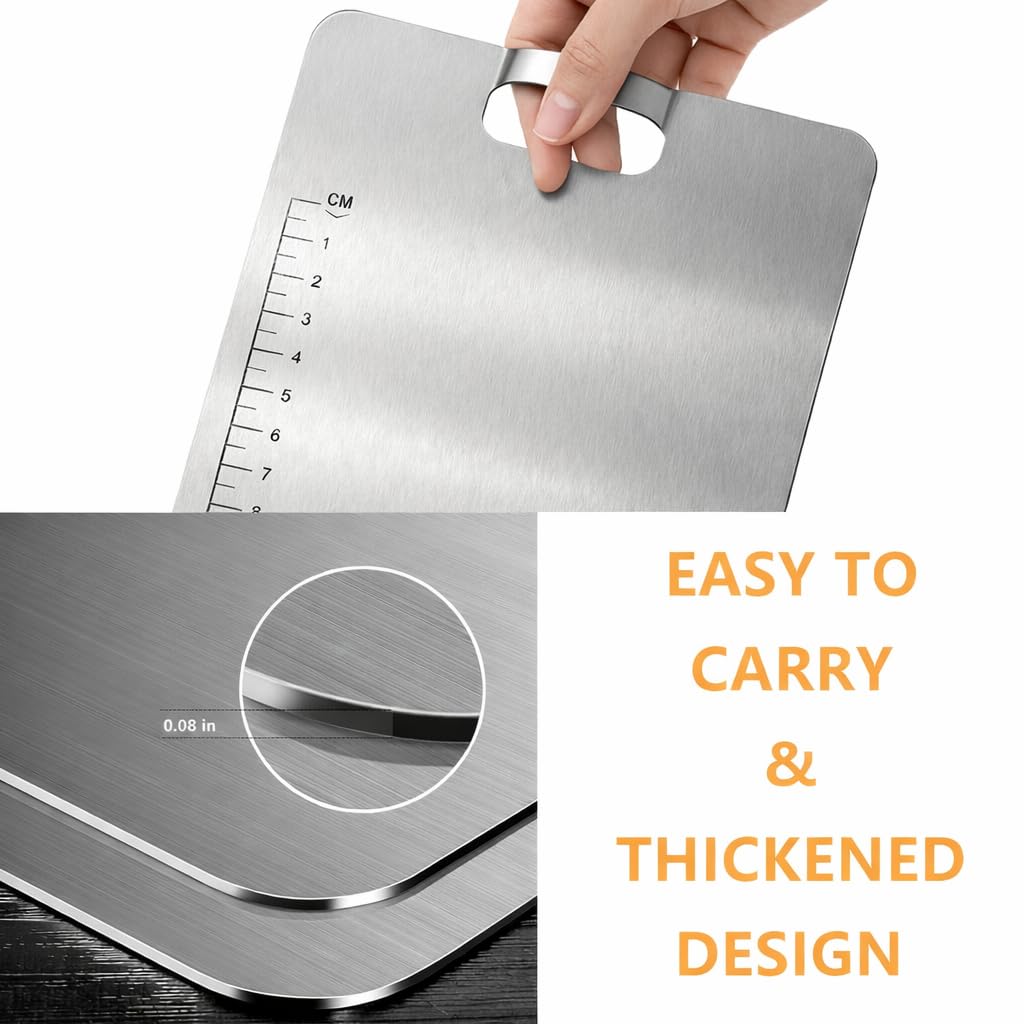 Premium 304 Stainless Steel Chopping Board for Kitchen with Built-in Handle & Curved Head – Heavy WAREKITTH Duty Non-Slip Chopping Board for Meat, Fruits & Vegetables | Hygienic, Durable & Knife-Safe