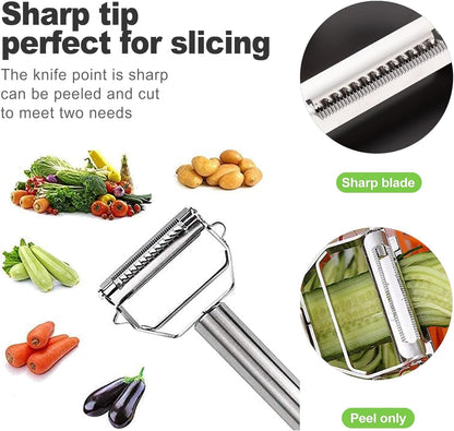 WAREKITTH 2-in-1 Peeler for Vegetables and Fruits | Stainless Steel Julienne Peeler for Salad | Multi-Use Slicer & Cutter for Kitchen | Chopper Tool for Carrots, Cucumbers