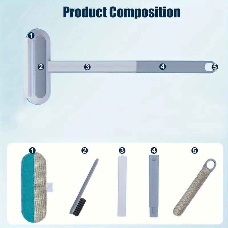 WAREKITTH Multifunctional Screen Brush 4 in 1 with Extended Handle for Window and Mesh Cleaning, Double Sided Mosquito Net Cleaner Grey