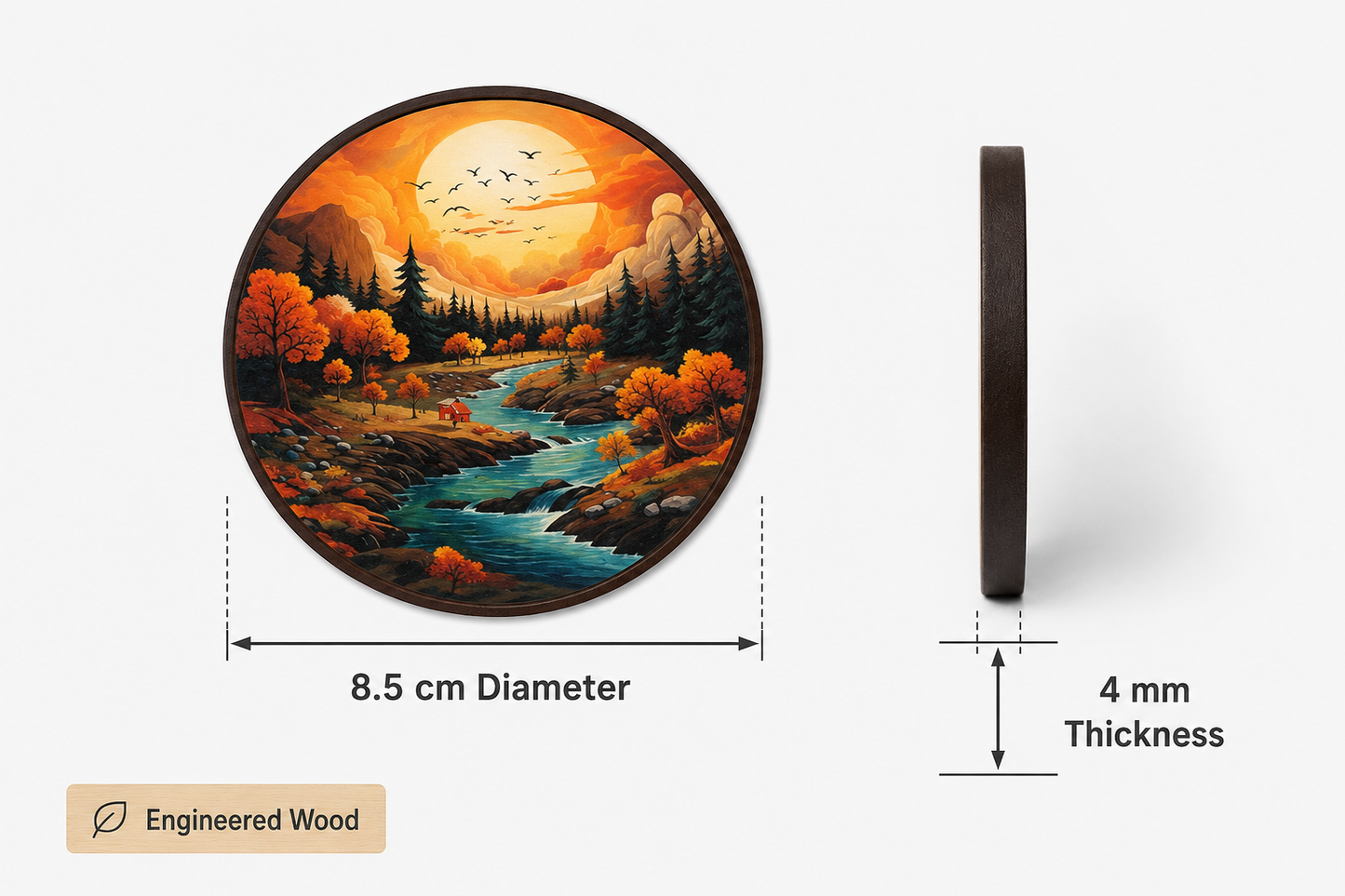 WAREKITTH Premium Floral Printed Wooden Coasters Set of 6 with Holder