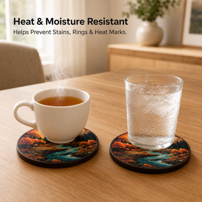 WAREKITTH Premium Floral Printed Wooden Coasters Set of 6 with Holder