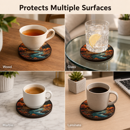 WAREKITTH Premium Floral Printed Wooden Coasters Set of 6 with Holder